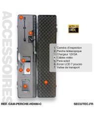 Caméra d'inspection HD 1080p avec perche 8m étanche et écran 7 pouces