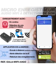 Mini enregistreur audio WiFi longue autonomie détection de bruit écoute à distance mémoire 32 Go