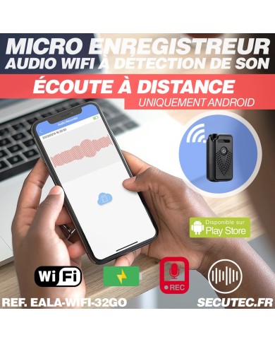 Mini enregistreur audio WiFi longue autonomie détection de bruit écoute à distance mémoire 32 Go
