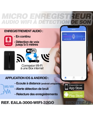 Mini enregistreur audio WiFi ultra longue autonomie détection de bruit écoute à distance mémoire 32 Go