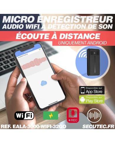 Mini enregistreur audio WiFi ultra longue autonomie détection de bruit écoute à distance mémoire 32 Go