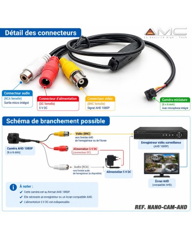Nano Caméra AHD 1080P Ultra-Compacte (6x6 mm) — 2Mpx, Audio & 90°