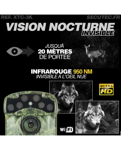 Caméra de Chasse Wi-Fi 3K Ultra-HD Photos 32 MP, Vidéo 3K Audio, Vision Nocturne Invisible, IP68