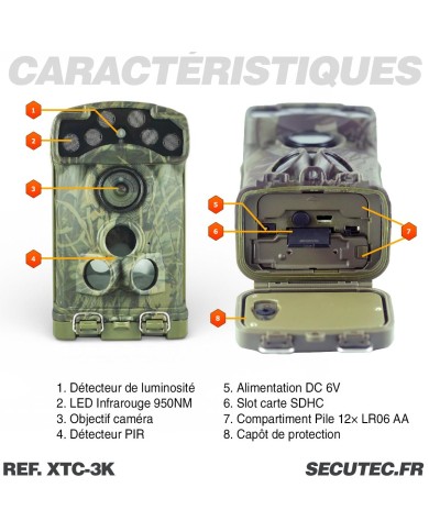 Caméra de Chasse Wi-Fi 3K Ultra-HD Photos 32 MP, Vidéo 3K Audio, Vision Nocturne Invisible, IP68