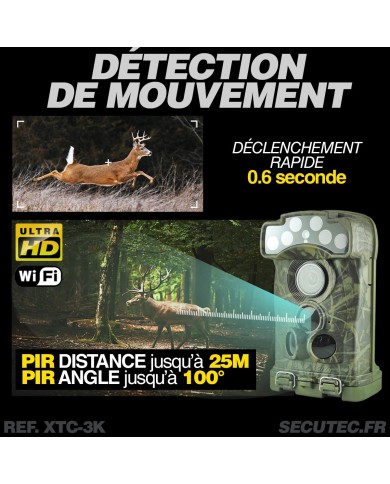 Caméra de Chasse Wi-Fi 3K Ultra-HD Photos 32 MP, Vidéo 3K Audio, Vision Nocturne Invisible, IP68