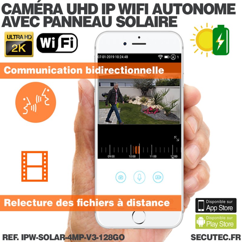 Caméra solaire Wifi UHD 2K waterproof Infrarouge accès à distance via ...