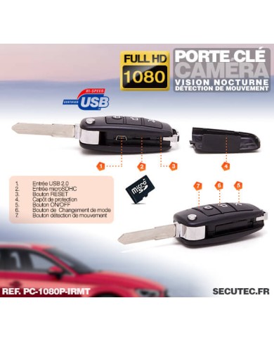 Clé de voiture caméra cachée HD 1080P détection de mouvement Infrarouge 32Go