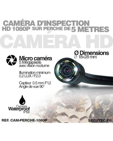 Caméra inspection avec perche 5 mètres waterproof HD 1080 avec écran enregistreur 7 pouces