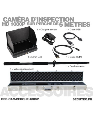 Caméra inspection avec perche 5 mètres waterproof HD 1080 avec écran enregistreur 7 pouces