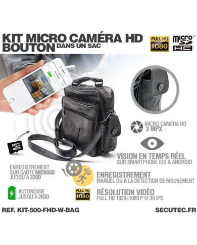 Sac bandoulière caméra cachée Wi-Fi FHD 1080P avec micro enregistreur