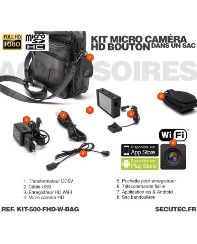 Sac bandoulière caméra cachée Wi-Fi FHD 1080P avec micro enregistreur