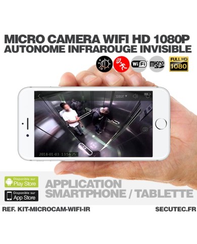 Kit micro caméra WiFi HD 1080P avec infrarouge invisible batterie longue autonomie 20A et microSD 32Go