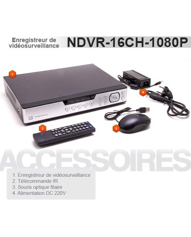 Enregistreur de vidéosurveillance 16 voies AHD 1080P hybride 2To