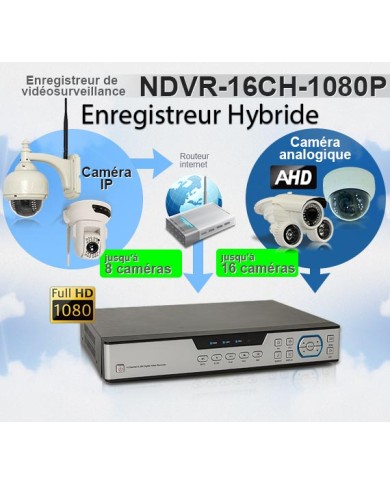 Enregistreur de vidéosurveillance 16 voies AHD 1080P hybride 2To