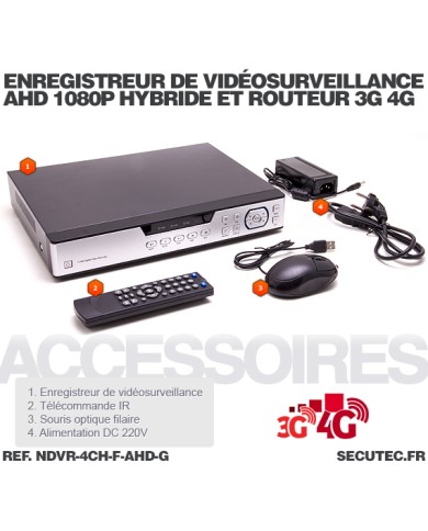 Enregistreur de vidéosurveillance 3G/4G hybride 4/16 voies IP / AHD 1080P avec 1 To