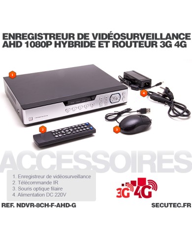 Enregistreur de vidéosurveillance 3G/4G hybride 8/16 voies IP / AHD 1080P avec 1 To