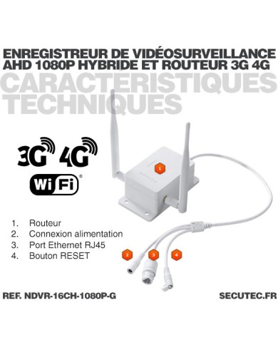 Enregistreur de vidéosurveillance 3G/4G hybride 16/16 voies IP / AHD 1080P avec 1 To
