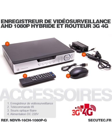 Enregistreur de vidéosurveillance 3G/4G hybride 16/16 voies IP / AHD 1080P avec 1 To