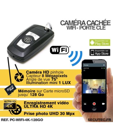 Clé de voiture caméra cachée WIFI Ultra HD 4K 128 Go