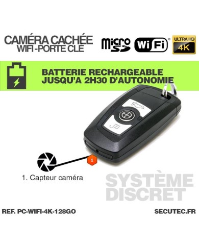 Clé de voiture caméra cachée WIFI Ultra HD 4K 128 Go