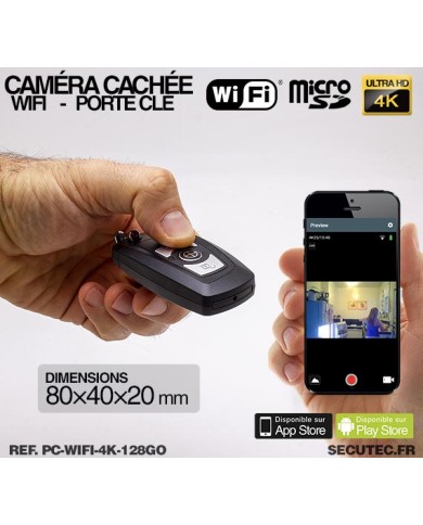Clé de voiture caméra cachée WIFI Ultra HD 4K 128 Go