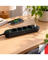 Multiprise noire avec micro caméra cachée UHD WiFi écoute à distance détection de mouvement et carte mémoire 128Go inclus