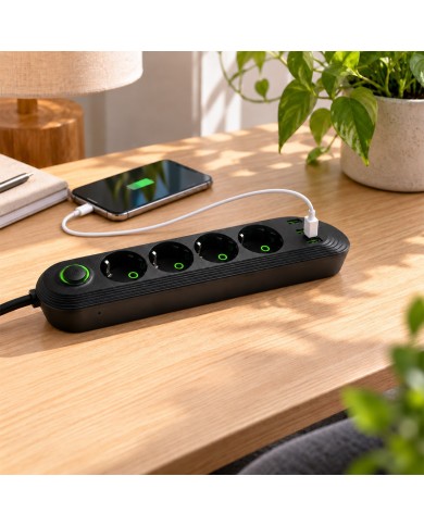 Multiprise noire avec micro caméra cachée UHD WiFi écoute à distance détection de mouvement et carte mémoire 128Go inclus