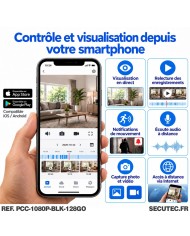 Multiprise noire avec micro caméra cachée UHD WiFi écoute à distance détection de mouvement et carte mémoire 128Go inclus