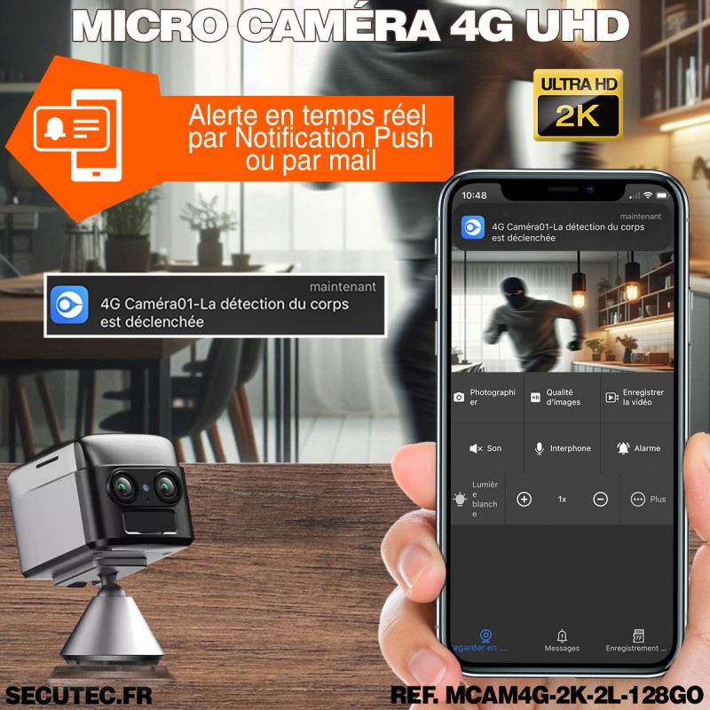 Micro camera 4G Ultra HD Zoom X6 longue autonomie avec détection de ...