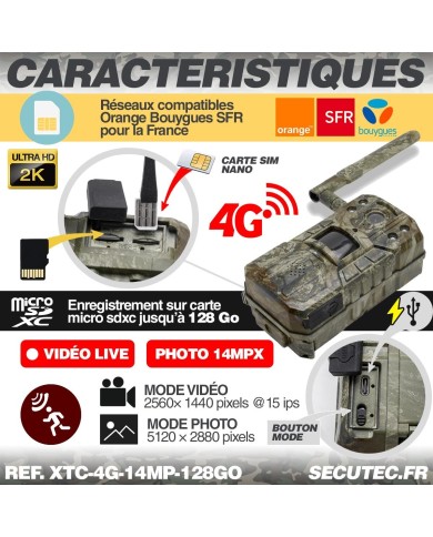 Camera de chasse 4g video UHD 2k et photo 14Mpx vision nocturne longue autonomie audio vidéo en direct détection de mouvement