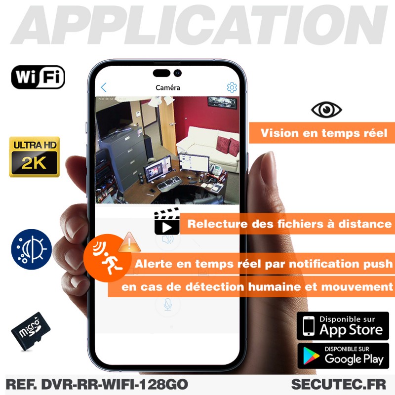 Réveil Digital Avec Caméra Espion 4K WiFi - Vision Nocturne, Détecteur De Mouvement, Surveillance à Distance Via App