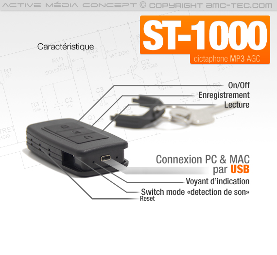 Porte-clés micro enregistreur audio numérique