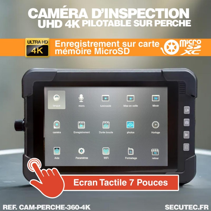 Camera Perch Caméra inspection pilotable 360° avec perche 5 mètres ultra HD 4K avec ...