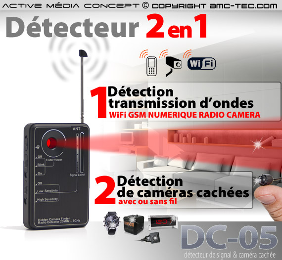 Détecteur de fréquence & caméra cachée filaire ou sans fil professionnel à laser