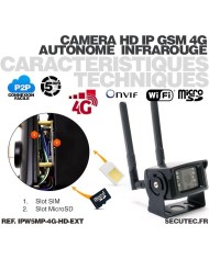 Caméra IP GSM 4G WiFi UHD 5 Mpx waterproof Infrarouge accès à distance via iPhone Android et PC