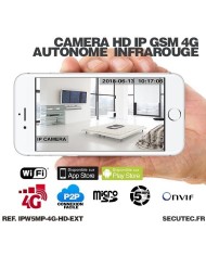 Caméra IP GSM 4G WiFi UHD 5 Mpx waterproof Infrarouge accès à distance via iPhone Android et PC