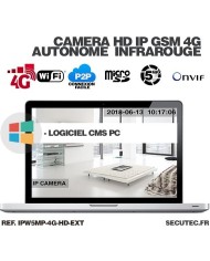 Caméra IP GSM 4G WiFi UHD 5 Mpx waterproof Infrarouge accès à distance via iPhone Android et PC