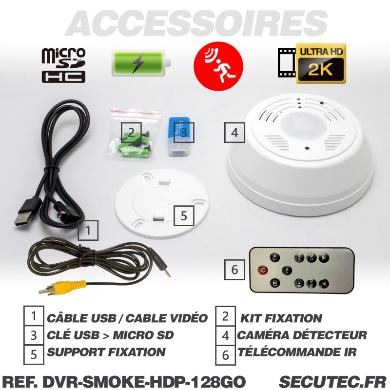 Caméra Ultra HD dans détecteur de fumée factice – Espion discret