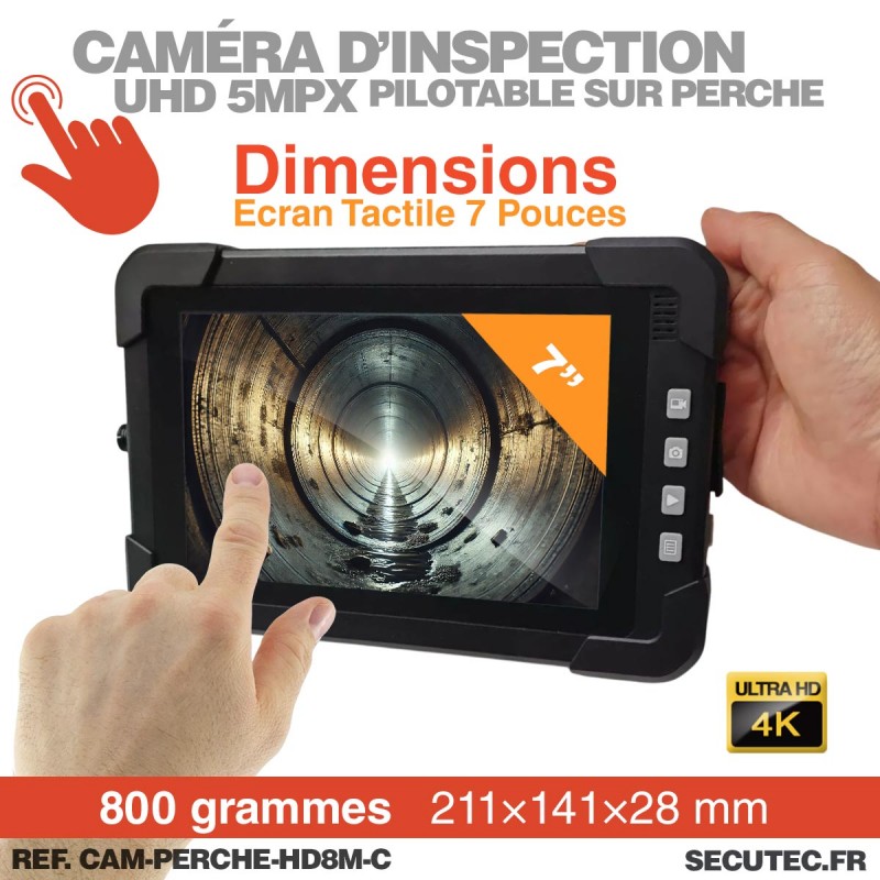 Camera Perch Caméra d'inspection HD 1080p avec perche 8m étanche et écran 7 pouces