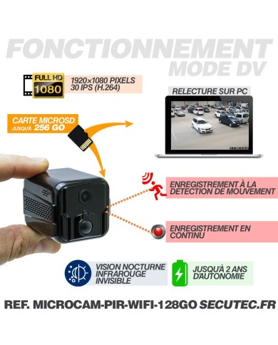 Micro caméra espion WiFi HD 1080P longue autonomie détection IR invisible