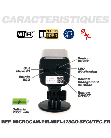 Micro caméra espion WiFi HD 1080P longue autonomie détection IR invisible