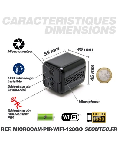 Micro caméra espion WiFi HD 1080P longue autonomie détection IR invisible