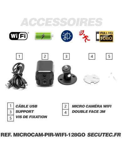 Micro caméra espion WiFi HD 1080P longue autonomie détection IR invisible