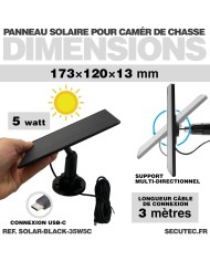 Panneau solaire 5W pour caméra de chasse connexion USB-C longueur 3 mètres