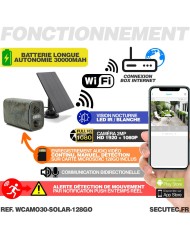 Caméra camouflage solaire WiFi 1080P vision nocturne invisible 128Go ultra longue autonomie détection de mouvement