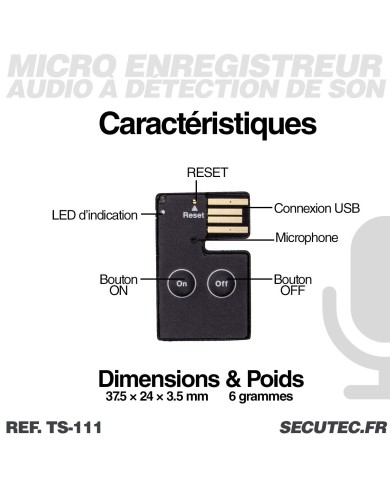 Nano enregistreur audio professionnel haute sensibilité longue autonomie