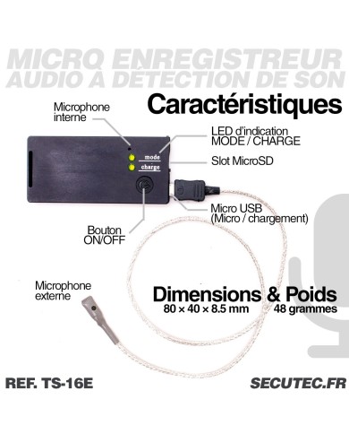 Micro enregistreur audio professionnel haute sensibilité 32 Go longue autonomie