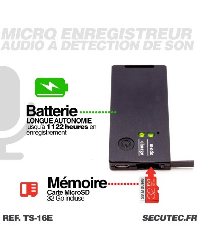 Micro enregistreur audio professionnel haute sensibilité 32 Go longue autonomie