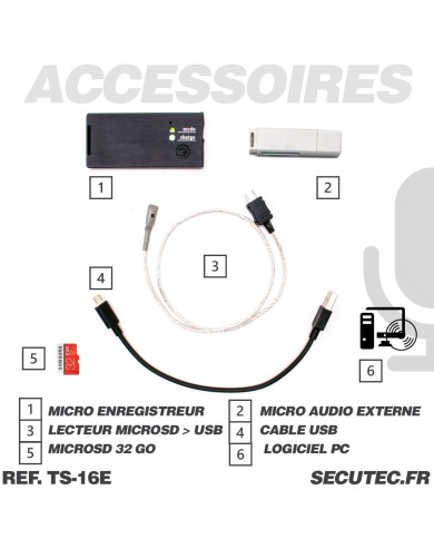 Micro enregistreur audio professionnel haute sensibilité 32 Go longue autonomie