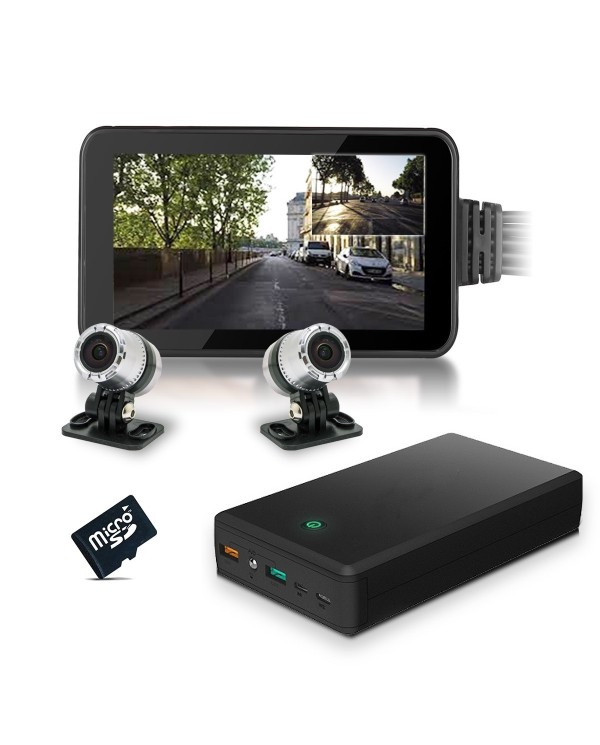 Kit vidéosurveillance auto moto avec 2 caméra HD autonome 128 Go